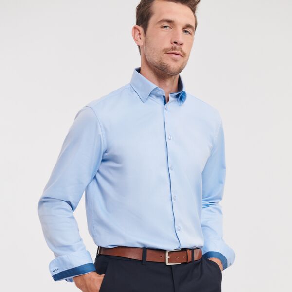 Russell Collection Long Sleeve Contrast Herringbone Shirt Thumbnail